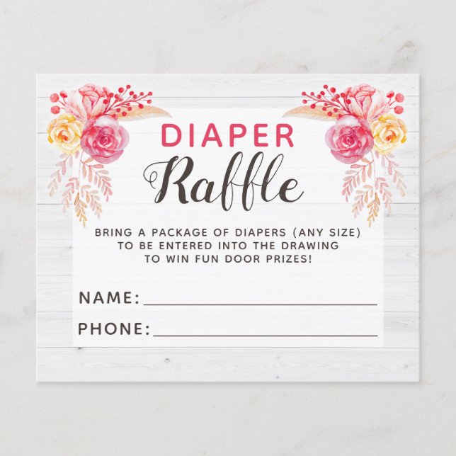 Windeln Raffle Shabby Chic Rustic Baby Showspiel Flyer (Vorne)