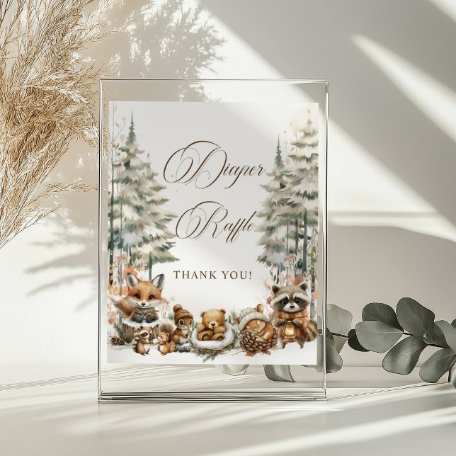 Windeln Raffle Sign Winter Wasserfarben Tiere Poster (Von Creator hochgeladen)