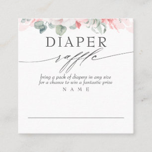 Windeln Raffle Soft Pink Floral Baby Dusche Quadratische Visitenkarte