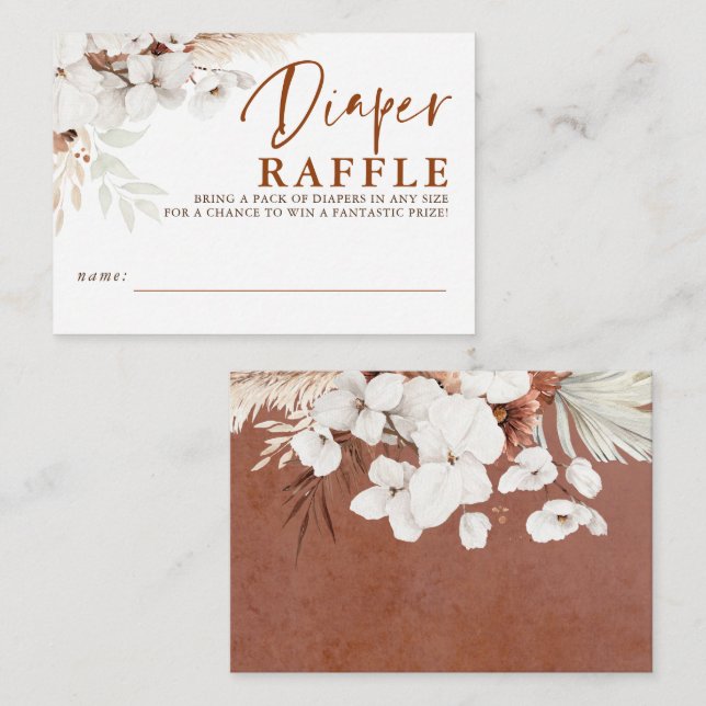 Windeln Raffle Terracotta Floral Baby Shocktail Ti Begleitkarte (Vorne/Hinten)