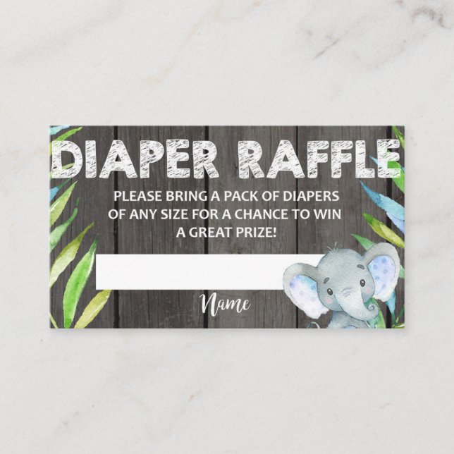 Windeln Raffle Ticket Baby Dusche Elefant rustikal Begleitkarte (Vorderseite)