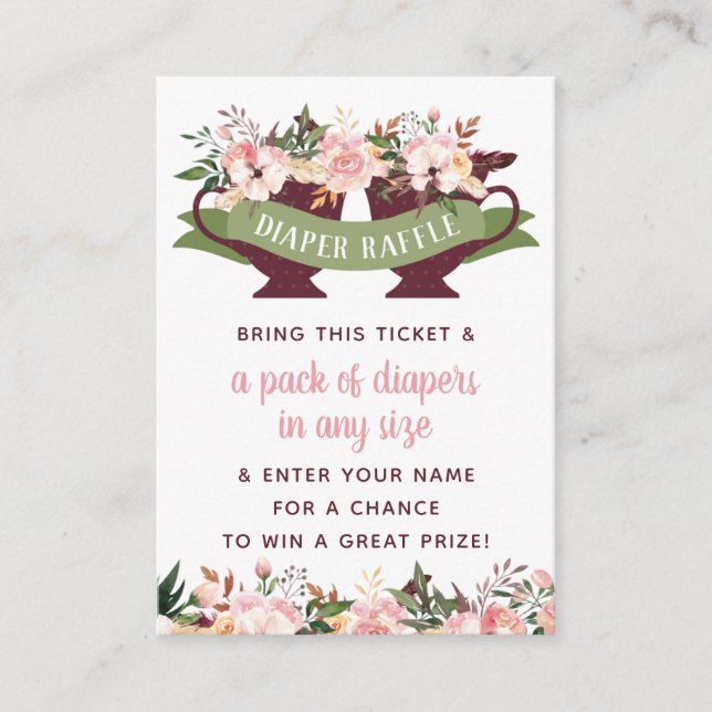 Windeln-Raffle-Ticket, Tee-Party-Kinderdusche Visitenkarte (Vorderseite)