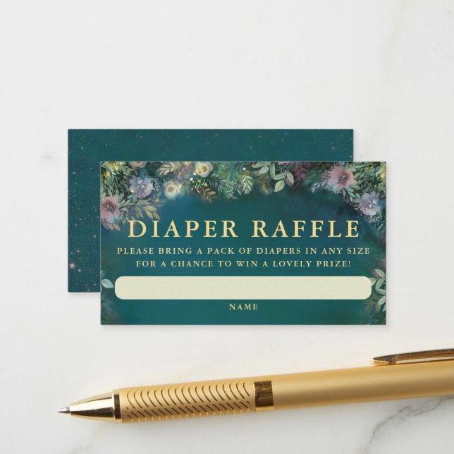 Windeln Raffle Verzauberte Rose Wald Woodland Baby Begleitkarte (Vorderseite/Rückseite Beispiel)