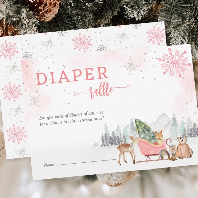 Windeln Raffle Winter Woodland Girls Baby Dusche Begleitkarte (Von Creator hochgeladen)