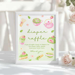 Windelverlosung Matcha-Tee Rosa Babyparty Poster