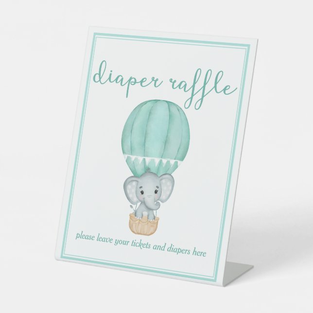 Windelwanne mit grüner Elephant-Babydusche Sockelschild (Vorderseite)