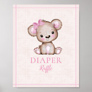 Windelwindtisch Niedliche Girl Bear Baby Dusche Poster