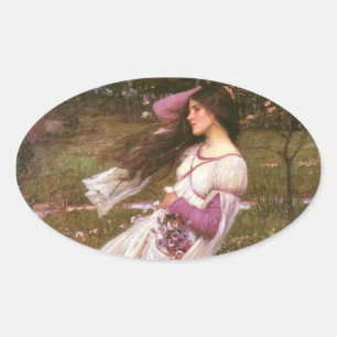 Windflowers von John William Waterhouse  Ovaler Aufkleber