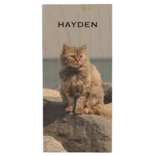 Windgekehrte Katze auf See Personalisiert Holz USB Stick