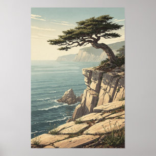 Windgepeitschte Zypressen-Küstenklippen-Landschaft Poster