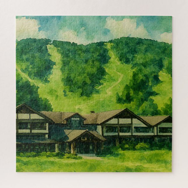 Windham Mountain Lodge NY Summer Watercolor (Vertikal)