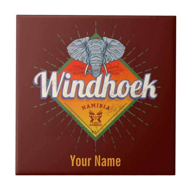 Windhoek Namibia Retro-Elefant Vintage Afrika Fliese (Vorderseite)