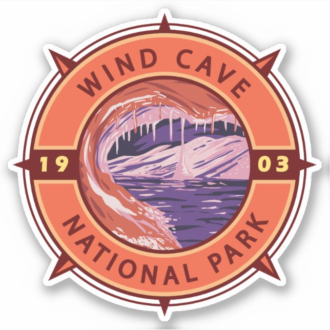 Windhöhle Nationalpark Retro Kompass Emblem Aufkleber (Vorderseite)