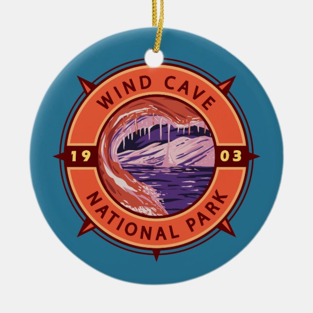 Windhöhle Nationalpark Retro Kompass Emblem Keramik Ornament (Vorne)