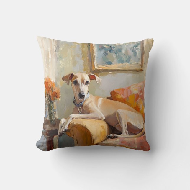 Windhund auf einem Sofa Kissen (Vorderseite)