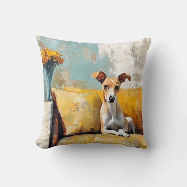 Windhund auf einem Sofa Kissen (Vorderseite)