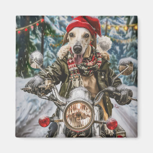 Windhund auf Motorrad Weihnachten  Magnet