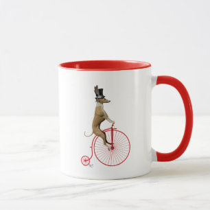 Windhund auf rotem Penny-Farthing Tasse