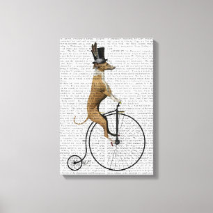 Windhund auf schwarzem Penny-Farthing-Fahrrad Leinwanddruck