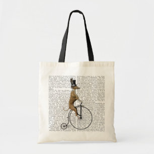 Windhund auf schwarzem Penny-Farthing-Fahrrad Tragetasche