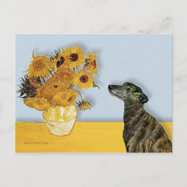 Windhund (br2) - Sonnenblumen Postkarte (Vorderseite)