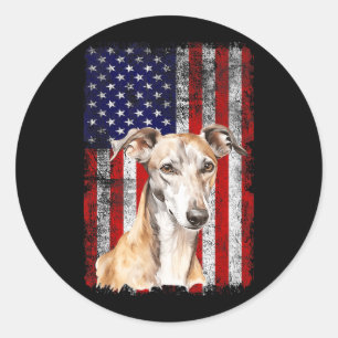 Windhund-Hundefreund US-Flagge 4. Juli Patriotisch Runder Aufkleber