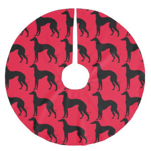 Windhund-Hundemuster-Schwarz-Silhouette Polyester Weihnachtsbaumdecke