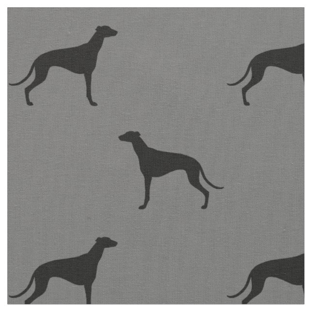 Windhund-HundeSilhouette-Muster grau und schwarz Stoff (Nahaufnahme)