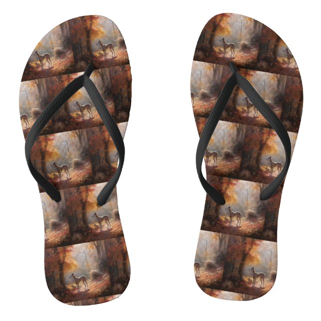 Windhund im Herbst Leaves Fall Inspiriert Flip Flops (Fußbett)