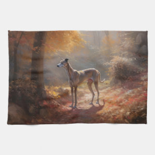 Windhund im Herbst Leaves Fall Inspiriert Geschirrtuch