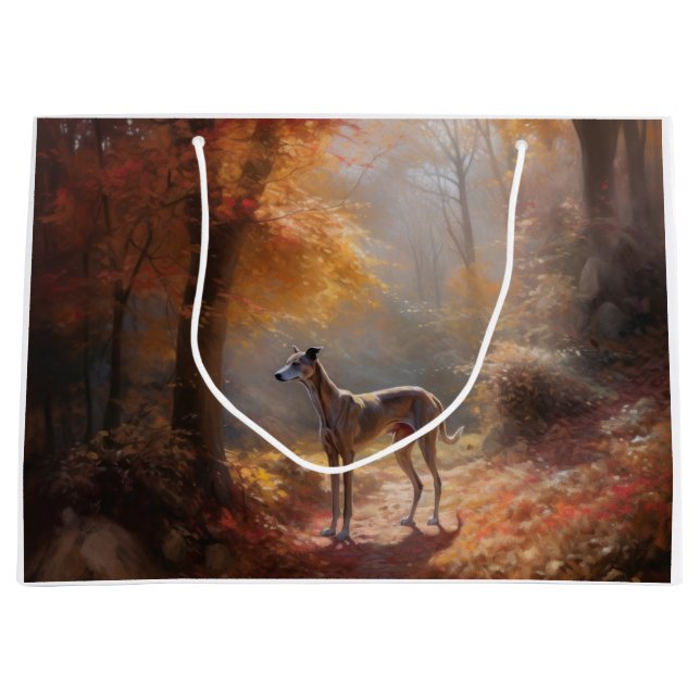 Windhund im Herbst Leaves Fall Inspiriert Große Geschenktüte (Vorderseite)