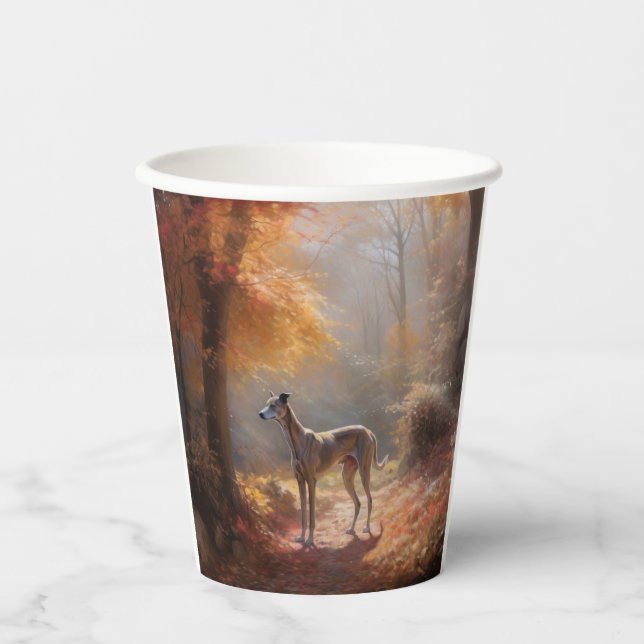 Windhund im Herbst Leaves Fall Inspiriert Pappbecher (Vorderseite)