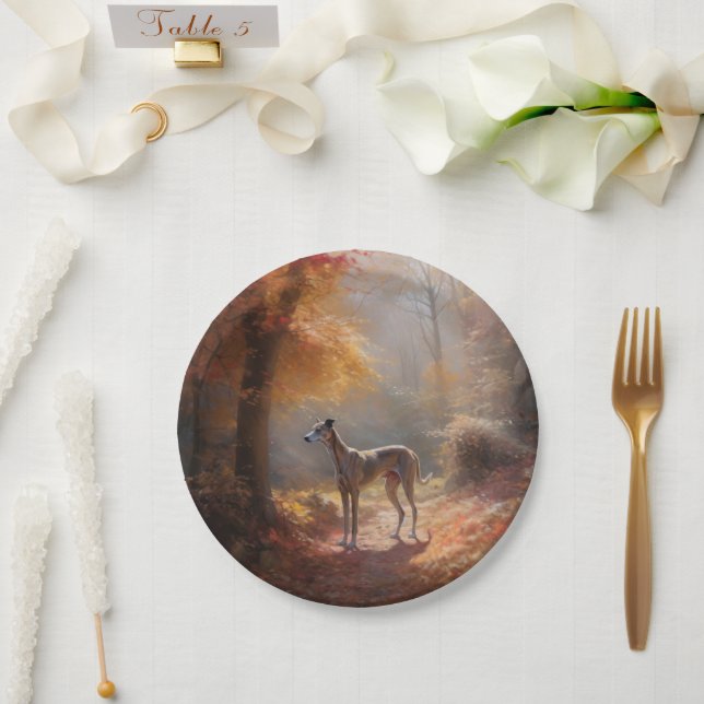 Windhund im Herbst Leaves Fall Inspiriert Pappteller (Hochzeit)
