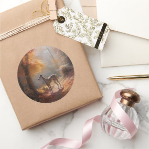 Windhund im Herbst Leaves Fall Inspiriert Runder Aufkleber