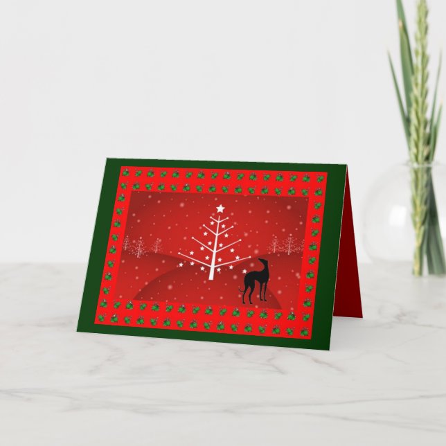 Windhund im Weihnachtsglühen Feiertagskarte (Vorderseite)