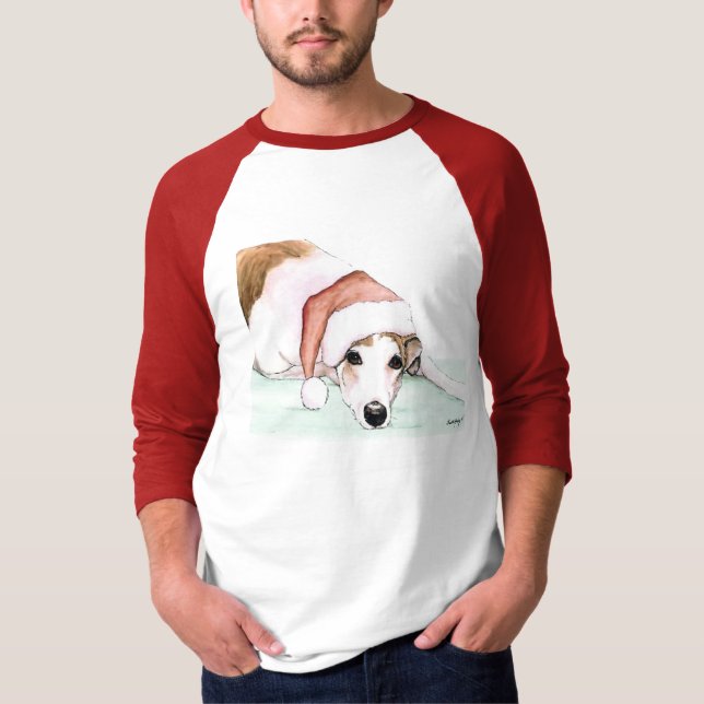 "Windhund in der Weihnachtsmannmütze" T-Shirt (Vorderseite)