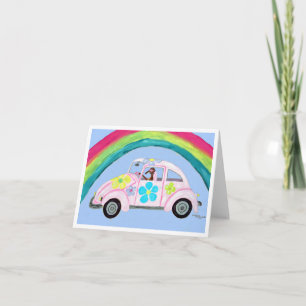 Windhund in Hippie-Auto mit Regenbogen Einladung