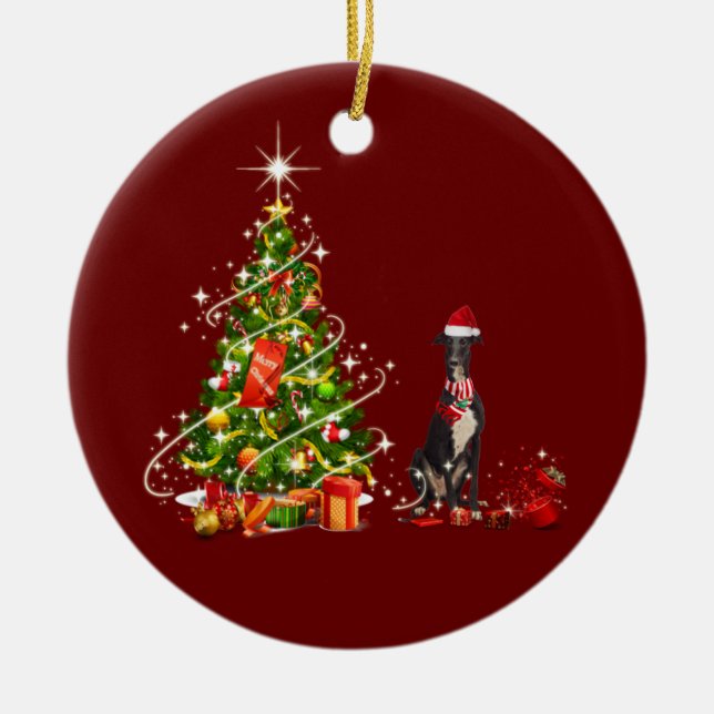 Windhund mit Hutschuh Weihnachten Keramik Ornament (Vorne)