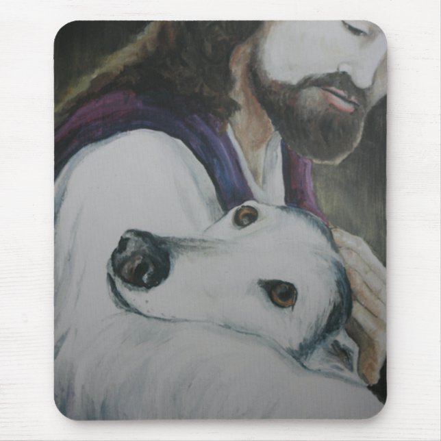 Windhund mit Jesus-Hundekunst-Mausunterlage Mousepad (Vorne)