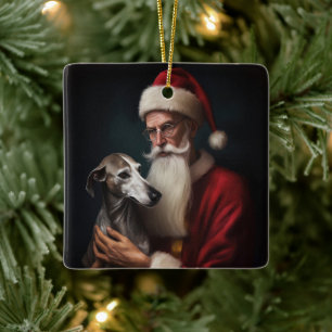 Windhund mit Weihnachtsmann Festive Weihnachten Keramikornament