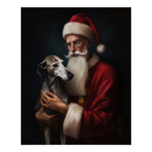 Windhund mit Weihnachtsmann Festives Weihnachten Poster