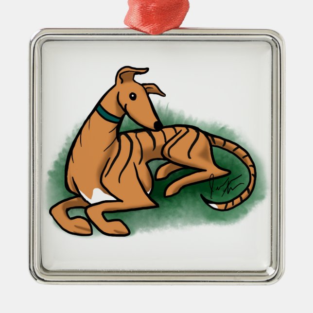 Windhund Silbernes Ornament (Vorne)