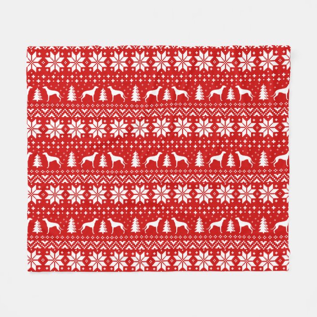 Windhund-Silhouette-Weihnachtsmuster Fleecedecke (Vorderseite (Horizontal))