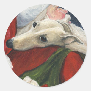 Windhund-und Sankt-Hundekunst-Weihnachtsaufkleber Runder Aufkleber