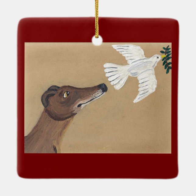 Windhund und Taube Keramikornament (Rückseite)