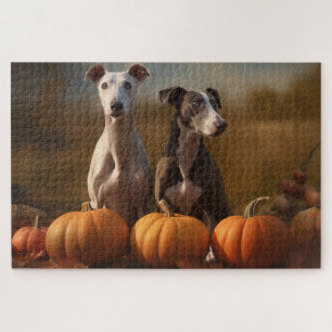 Windhund-Welpe Herbstfreude Kürbis