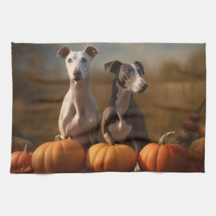 Windhund Welpe Herbstfreude Kürbis Geschirrtuch