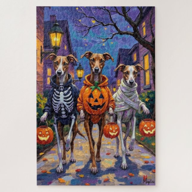 Windhunde beim Süßigkeiten-Sammeln in Halloween-Ko (Vertikal)