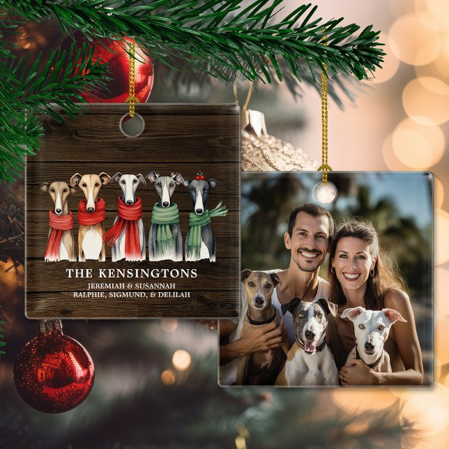 Windhunde Hunde Hunde Foto Keramikornament (Whippets and Greyhounds Dog Rescue Holiday Photo Ceramic Ornament)