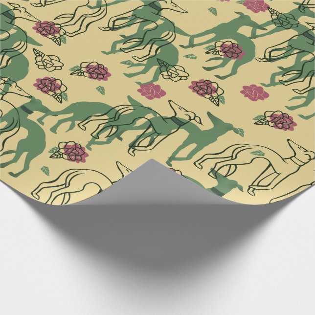 Windhunde und Rose Windhund Rose Muster Frühjahr Geschenkpapier (Ecke)